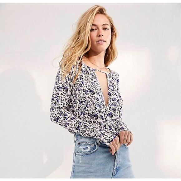 Free People Intimately Long Sleeves Floral Kaya Bodysuit Small - Picture 1 of 6